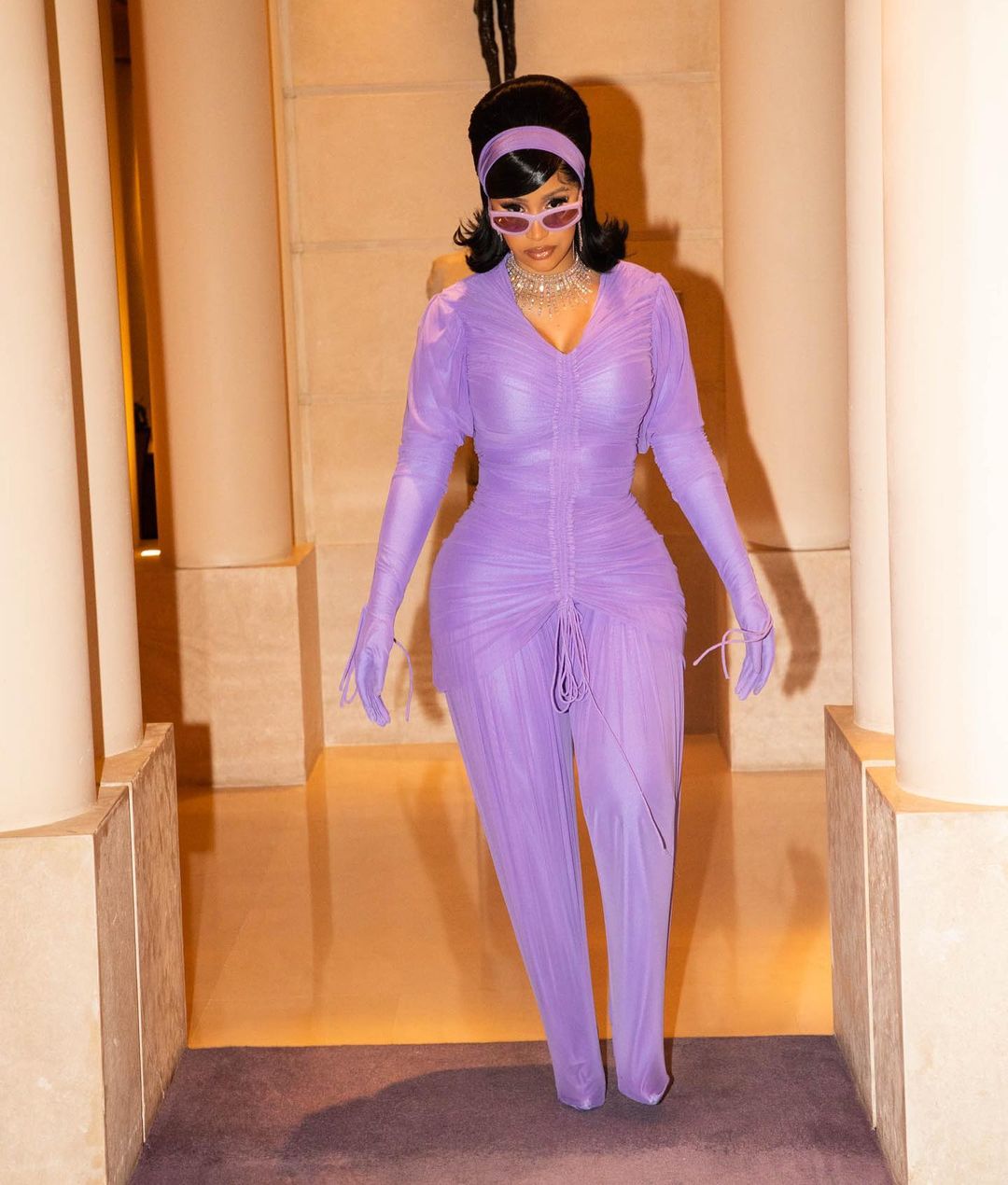 Cardi B purple jumpsuit by Richard Quinn Messika Jewelry Paris