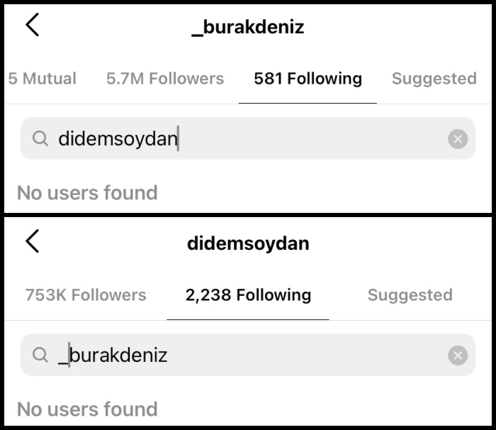 Burak Deniz and Didem Soydan unfollowed each other on Instagram Instagram'da birbirinizi takibi bıraktınız