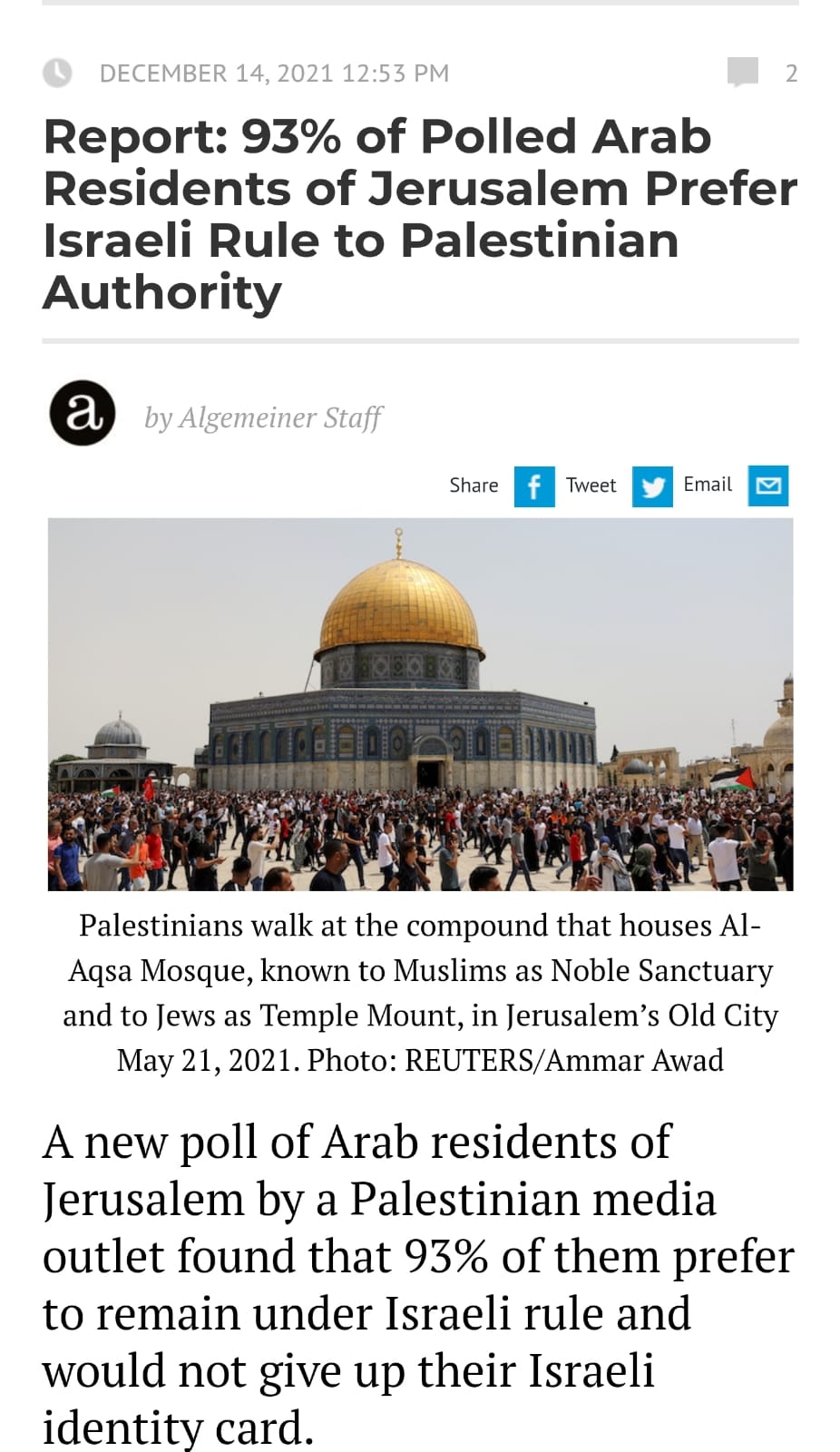 تقارير اميركية: مواقع "دحلان" تروج لبقاء القدس تحت حكم الاحتلال