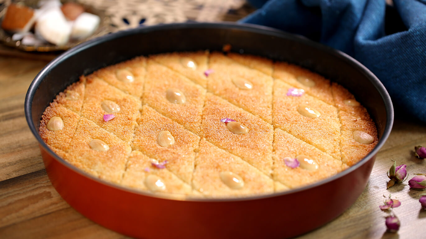 طريقة عمل البسبوسة الجاهزة بدون زبادي