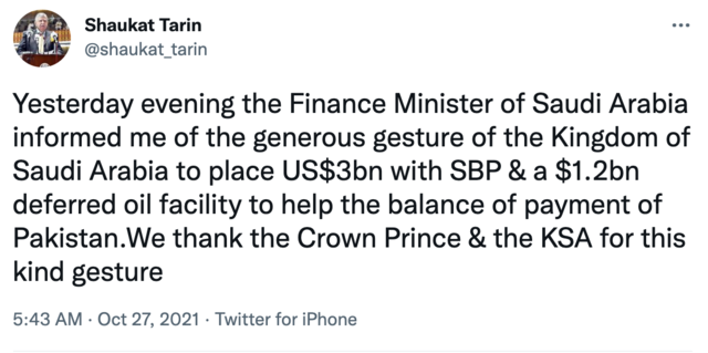 Saudi Arabia helps Pakistan