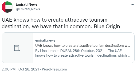 UAE Blue origin space tourism