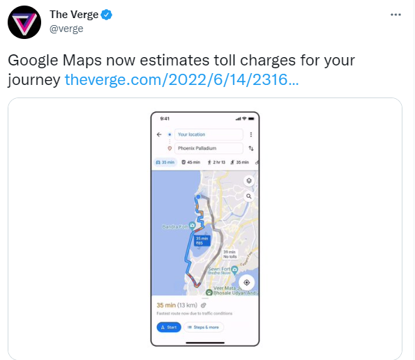 Google Maps Tolls