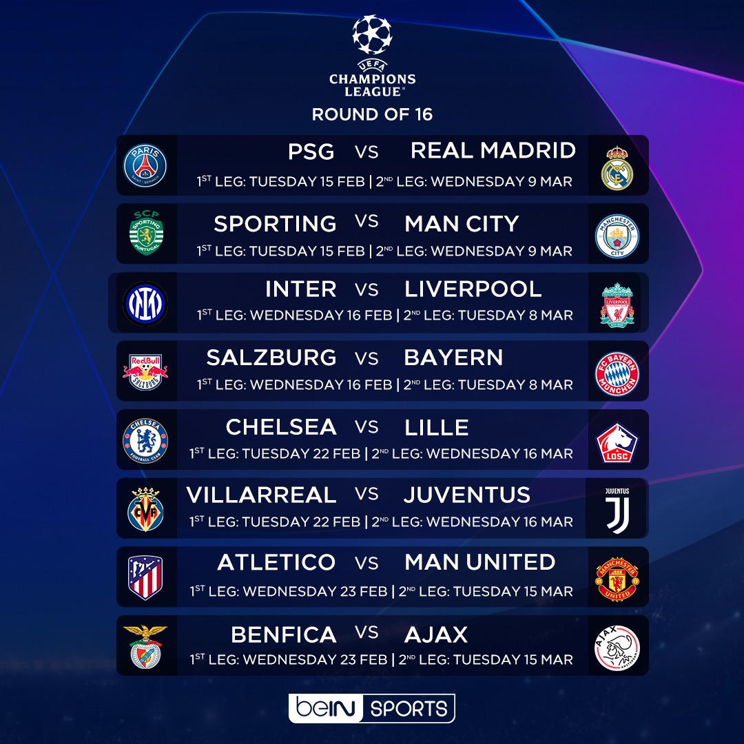 Champions League Round of 16 schedule (Photo: beIN Sports)