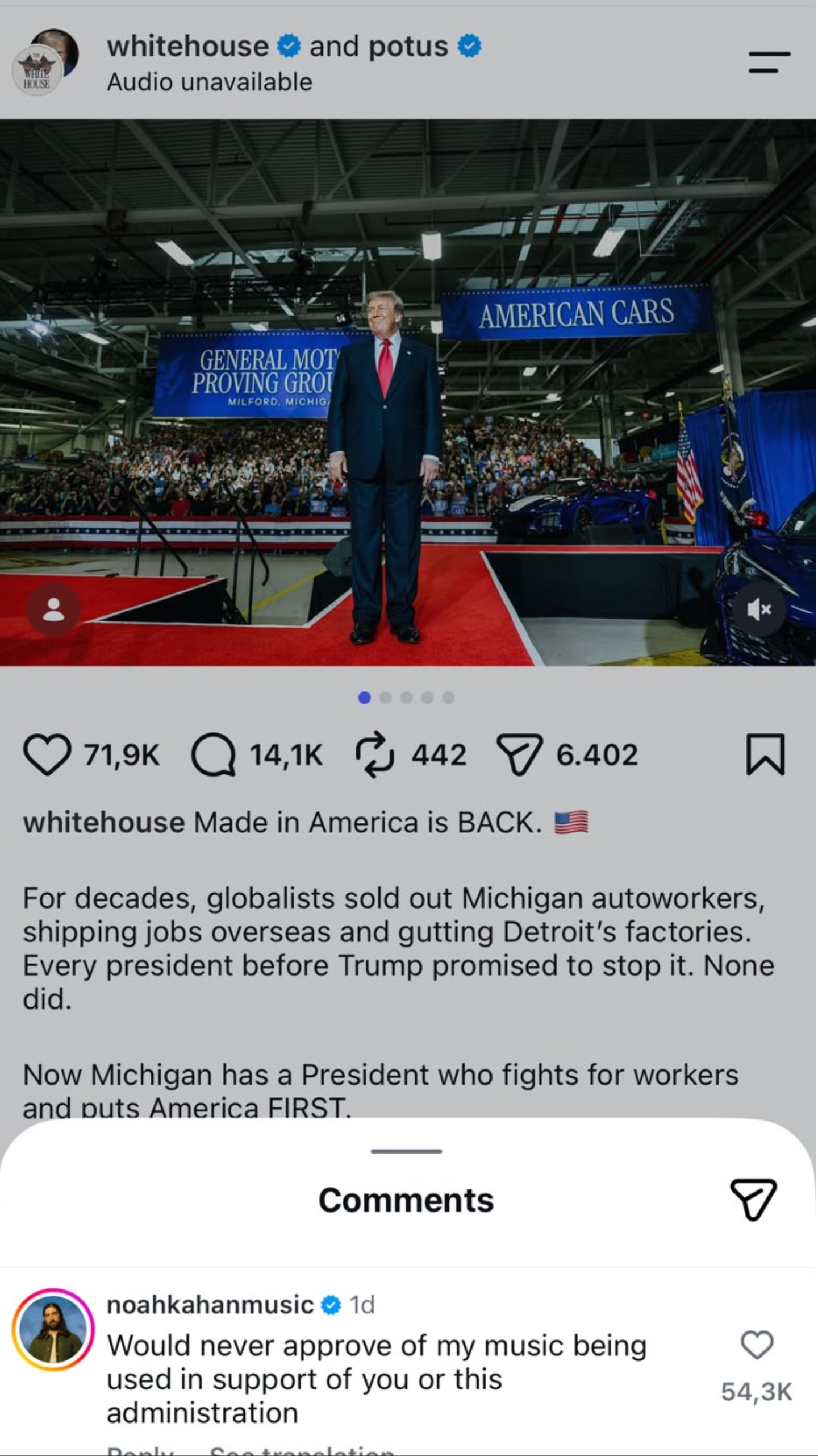 Noah Kahan / Donald Trump Noah Kahan / White House Instagram profiles