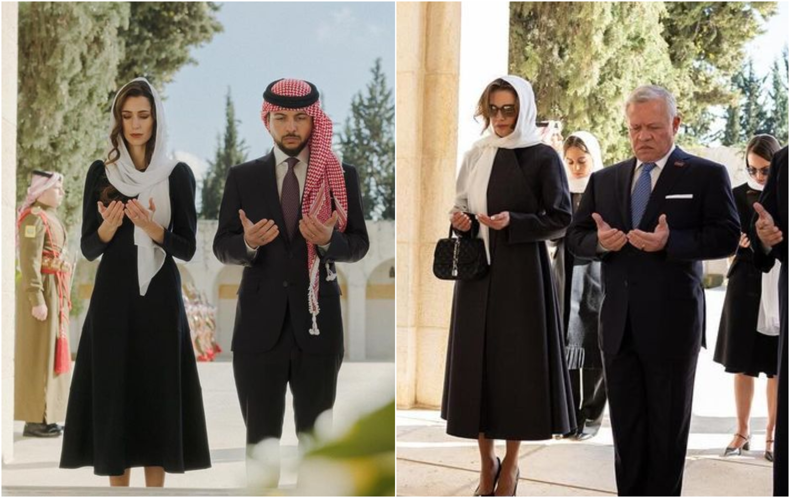 الملك عبدالله والملكة رانيا والأمير الحسين والأميرة رجوة عند ضريح الملك الحسين