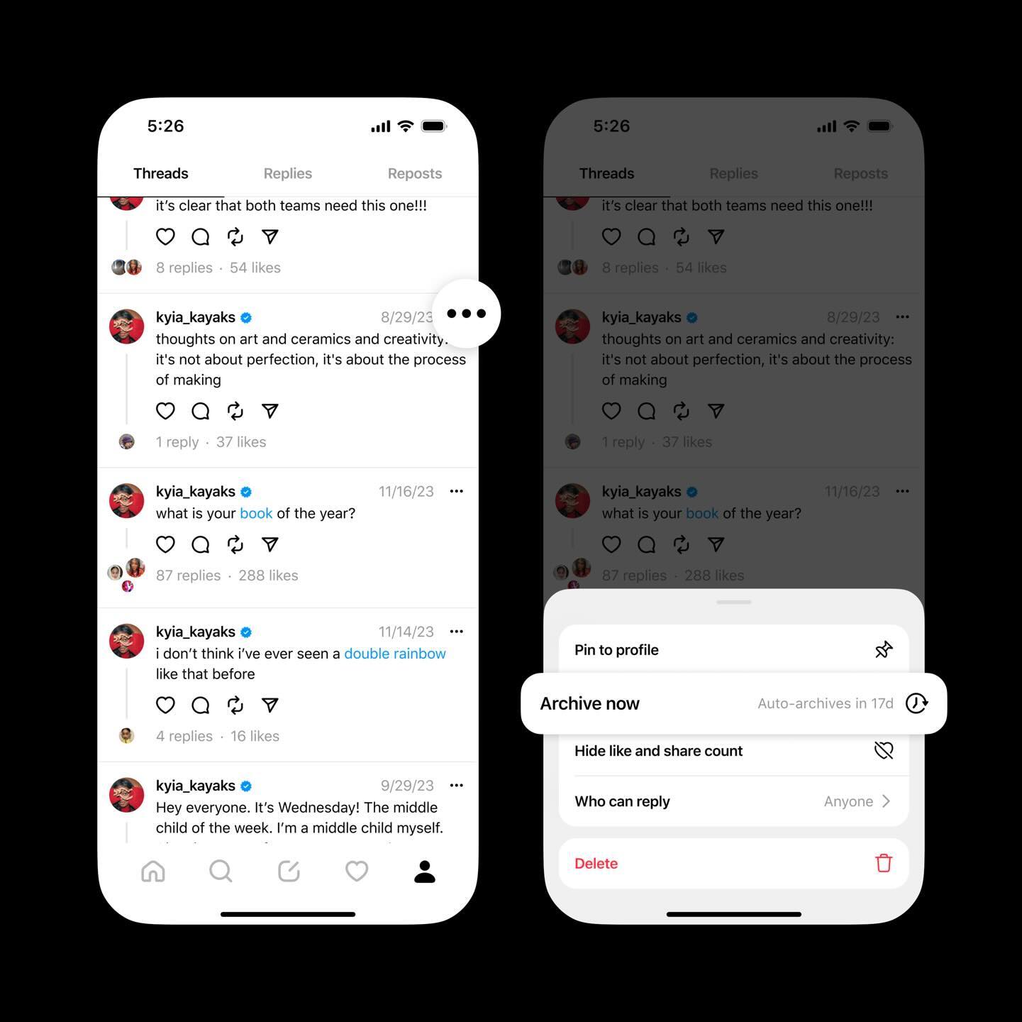 Meta Threads app archiving posts feature