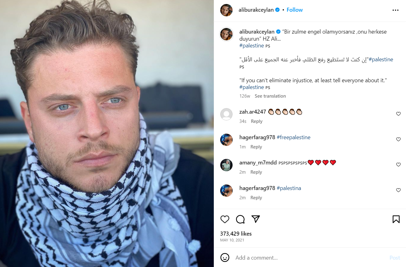 Ali Burak Ceylan Filistin'e destek veren ilk Türk oyuncu