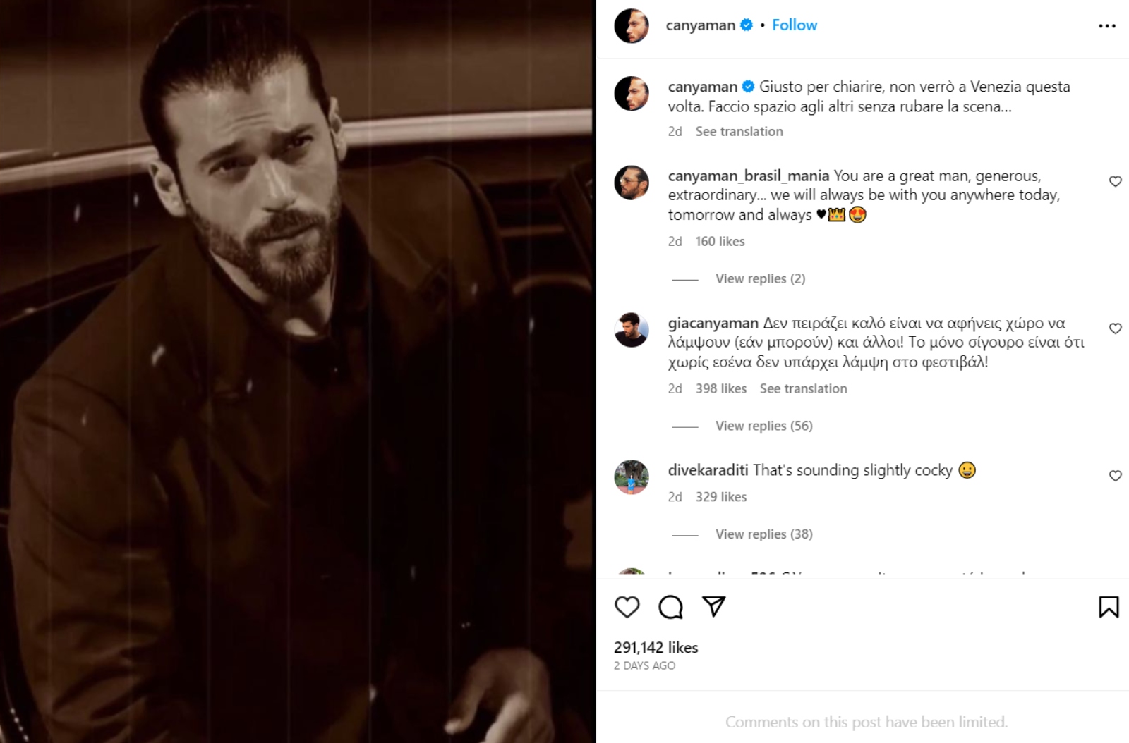 Can Yaman Venedik Film Festivali'ne katılmadı Can Yaman salta il Festival del Cinema di Venezia