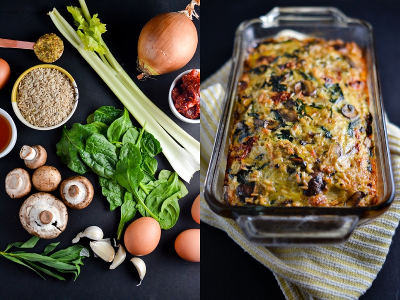 خبز الفطر والسبانخ والأرز البني