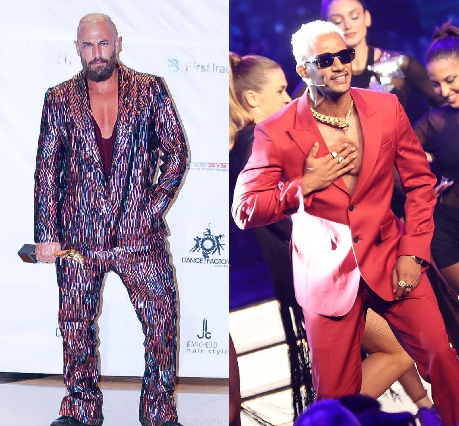 Nicolas Mouawad and mohamed ramadan bizarre outfits in Murex d'Or