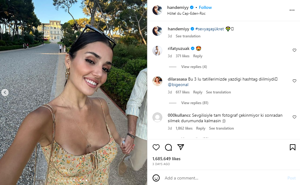 Hande Erçel Fransa'da Kerem Bürsin'in elini tutuyor