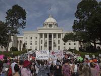 Demonstrators gathered to protest HB 314, a bill passed by the Alabama Legislature last week making almost all abortion procedures illegal. Julie Bennett/Getty Images/AFP
