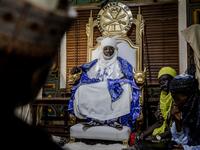 Mohammed Abubakar Bambado, the Sarkin Fulani of Lagos, sits on his throne while presiding over an assembly with Fulani people looking for his advice in his Palace at the district of Surulere in Lagos, Nigeria on April 28, 2019. Luis TATO / AFP