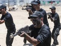 Palestinian military cadets take part in a training session organised by Hamas' military wing, the Ezzedin al-Qassam Brigades, in Gaza City on July 20, 2019.  MAHMUD HAMS / AFP