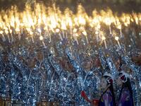 Chinese performers dance at a gala in Tiananmen Square in Beijing on October 1, 2019, to mark the 70th anniversary of the founding of the People’s Republic of China. NOEL CELIS / AFP