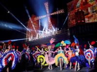 Moulin Rouge dancers perform during the celebration of the 130th anniversary of the French oldest cabaret, on October 6, 2019 in Paris.  GEOFFROY VAN DER HASSELT / AFP