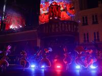 Moulin Rouge dancers perform during the celebration of the 130th anniversary of the French oldest cabaret, on October 6, 2019 in Paris.  GEOFFROY VAN DER HASSELT / AFP