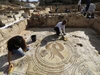 The magnificent 1500-year-old church, decorated with spectacular mosaic floors and Greek inscriptions, was discovered during a three-year excavation near a residential area. MENAHEM KAHANA / afp