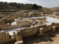 A general view of an ancient church in the Israeli town of Bet Shemesh on October 23, 2019. A magnificent 1500-year-old church, decorated with spectacular mosaic floors and Greek inscriptions, was discovered during a three-year excavation near a residential area. MENAHEM KAHANA / afp