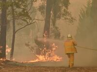 A fireman fights a bushfire to protect a property in Balmoral, 150 kilometres southwest of Sydney on December 19, 2019. A state of emergency was declared in Australia's most populated region on December 19, as a record heat wave fanned unprecedented bushfires. PETER PARKS / AFP
