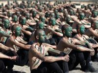 Palestinian police cadets take part in a training session at a police academy in Khan Yunis, in the southern Gaza Strip on February 6, 2020. MAHMUD HAMS / AFP