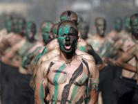 Palestinian police cadets take part in a training session at a police academy in Khan Yunis, in the southern Gaza Strip on February 6, 2020. MAHMUD HAMS / AFP