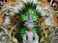 A participant presents her outfit during the Queen of the Carnival pageant contest in Santa Cruz de Tenerife, on the Spanish Canary island of Tenerife, on February 19, 2020. Gabriel BOUYS / AFP