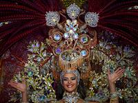 A participant presents her outfit during the Queen of the Carnival pageant contest in Santa Cruz de Tenerife, on the Spanish Canary island of Tenerife, on February 19, 2020. Gabriel BOUYS / AFP