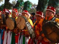 Exiled Tibetan performers dance during celebrations marking the third day of the Lhosar Tibetan New Year in Kathmandu (Twitter)