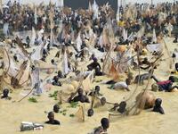 Fishermen try to catch fishes during the final of the revived Argungu fishing and cultural festival at Argungu Town, Kebbi State in northwest Nigeria, on March 14, 2020. Argungu fishing and cultural festival is one of the oldest and most widely attended festivals in the country dating back many generations, featuring series of water competitions and traditional games. The festival returned after 10 years suspension due to insecurity in northwest Nigeria. PIUS UTOMI EKPEI / AFP