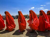 Wayuu girls perform the traditional La Yonna dance, in Tres Bocas, northern Colombia, on March 13, 2020. Juan BARRETO / AFP