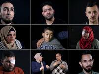 This combination of pictures created on June 8, 2020, shows (top L to R) Ahmed al-Louth, who lost his left eye, posing during a photo session in Bureij refugee camp in central Gaza; Muath Amarneh, who lost his left eye, posing during a photo session in Ramallah; Mohammed Burqan, who lost his right eye, posing during a photo session in Jerusalem; (middle L to R) Jacqueline Shahada, who lost her left eye, posing during a photo session in Bureij refugee camp in central Gaza; Malek Issa, 9, lost his left eye