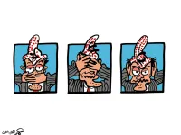 Cartoonist Omar Abdallat support Emad Hajjaj after being arrested by the Jordanian authorities. (Omar Adnan Al Abdallat/ Facebook)