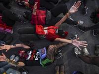 Demonstrators supporting the reform of the Chilean constitution gather waiting the referendum results at Plaza Italia square in Santiago on October 25, 2020. A year to the day after more than one million people thronged downtown Santiago in the biggest Chile's social uprising, Chileans vote Sunday on whether to change the country's dictatorship-era constitution seen as underpinning the nation's glaring inequalities. MARTIN BERNETTI / AFP