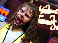 A zombie figure is displayed outside of Madame Tussauds for Halloween on October 31, 2020 in New York City. Many Halloween events have been canceled or adjusted with additional safety measures due to the ongoing coronavirus (COVID-19) pandemic. Cindy Ord/Getty Images/AFP