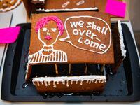 A gingerbread house model is pictured at the ArkDes, Sweden’s national centre for architecture and design, during this year's Gingerbread House 2020 competition with the theme 'Distance', on December 7, 2020 in Stockholm, Sweden. Jonathan NACKSTRAND / AFP