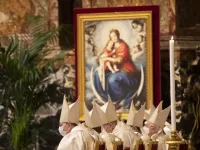Clergy, celebrates a new year Mass in St. Peter's Basilica at the Vatican on January 1, 2021. Alessandra Tarantino / POOL / AFP