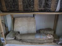 A sarcophagus is displayed during the official announcement of the discovery by an Egyptian archaeological mission of a new trove of treasures at Egypt's Saqqara necropolis south of Cairo, on January 17, 2021. The discovery at the necropolis which lies 30kms south of the Egyptian capital, includes the funerary temple of Queen Naert, wife of King Teti, as well as burial shafts, coffins, and mummies dating back to nearly 3000 years ago during the New Kingdom. Khaled DESOUKI / AFP