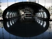 Visitors walk down a hallway at Egypt's new National Museum of Egyptian Civilisation (NMEC), in the Fustat district of Old Cairo