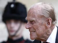  July 22, 2020 Britain's Prince Philip (C), Duke of Edinburgh passes a bugler during the transfer of the Colonel-in-Chief of The Rifles 