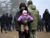 Migrants near the Belarus-Polish border
