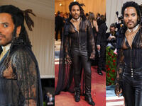 Lenny Kravitz  in sheer black lace top 