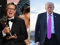 US comedian writer Stephen Colbert US President Donald Trump