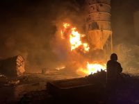 A firefighter douses the flames of a fire that took over a cement manufacturing complex following a series of Israeli airstrikes, in the village of Ansar, near Doueir, southern Lebanon, on October 16, 2025. AFP Israeli drone strike kills two brothers in southern Lebanon