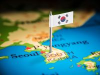 جنوب كوريا محددة بعلم على الخريطة