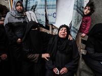 Relatives of Osama Qudeih, who was killed during clashes with Israeli forces on the Israeli-Gaza border, mourn during his funeral in Khan Yunis, in the southern Gaza Strip, on April 6, 2018. 
(SAID KHATIB / AFP)