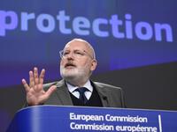 EU Commission First Vice-President Frans Timmermans speaks during a joint press conference on the Commission proposal for the protection of whistleblowers at the EU Headquarters in Brussels, on April 23, 2018. 
John Thys/AFP