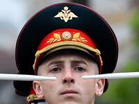 A Russian military band performs at Red Square during the general rehearsal of the Victory Day military parade in Moscow on May 6, 2018. Russia marks the 73rd anniversary of the Soviet Union's victory over Nazi Germany in World War Two on May 9.
Kirill KUDRYAVTSEV / AFP