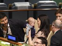 Jacinda Ardern, Prime Minister and Minister for Arts, Culture and Heritage, and National Security and Intelligence of New Zealand looks on at her daughter Neve Te Aroha Ardern Gayford during the Nelson Mandela Peace Summit September 24, 2018
Don EMMERT / AFP